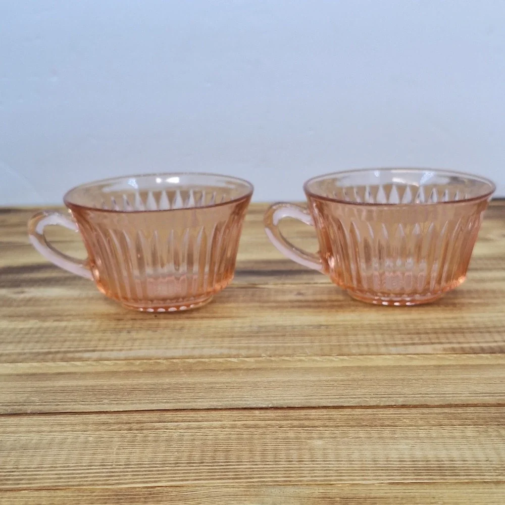 2 Vintage Anchor Hocking Queen Mary Ribbed Pink Depression Glass Cups 3 3/4" - Picture 2 of 10